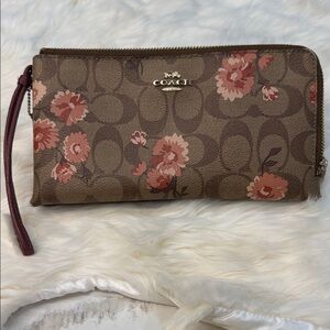 Coach Brown and Pink Floral Wristlet